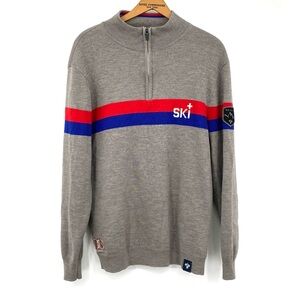 Vintage Meister Pullover Sweater Men’s XL Ski Gray Wool 1/4 Zip‎ Striped Skiwear